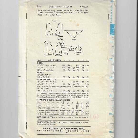 Vintage Butterick Pattern 3486 (Old #) Quick & Easy for Child Size 4 Used - Picture 2 of 3